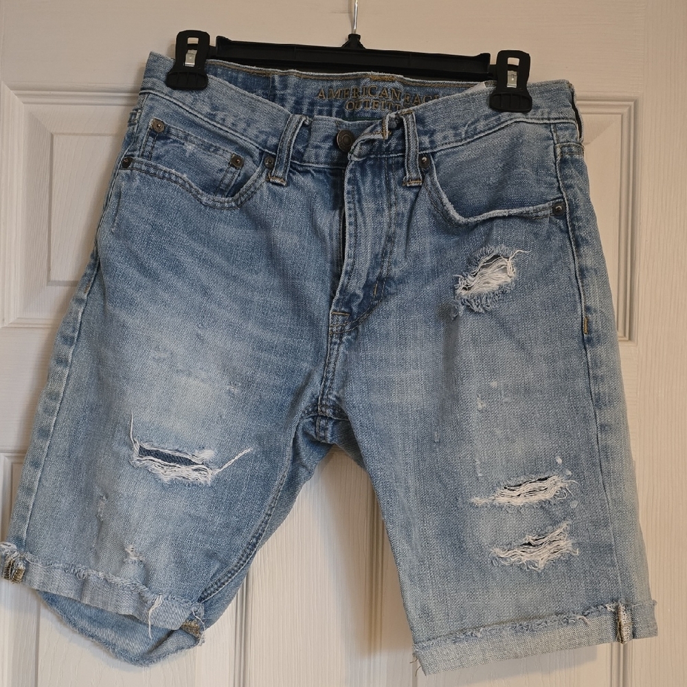American Eagle Outfitters Men's Ripped Blue Jean Shorts